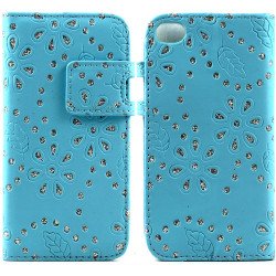 iPhone 5 5S Diamond  Flip Leather Wallet Case with Stand (Blue)